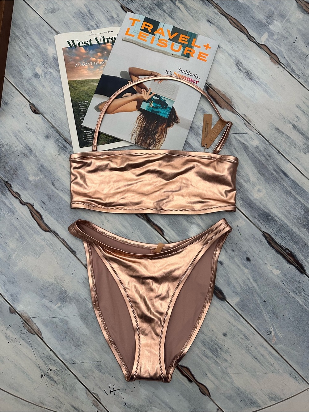SKIMS Metallic Rose Gold Bikini Set